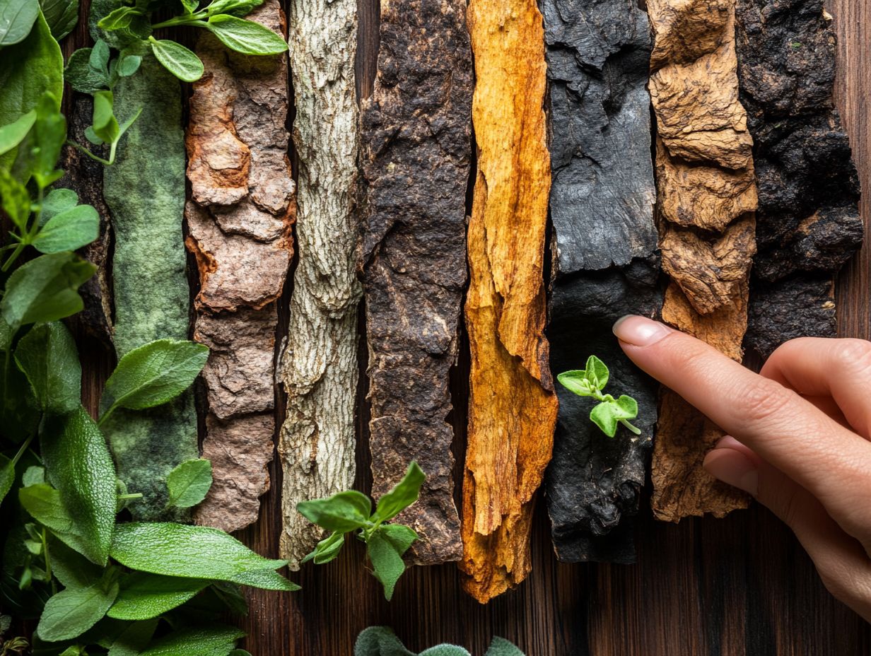 A beautiful display of various edible barks used in cooking.