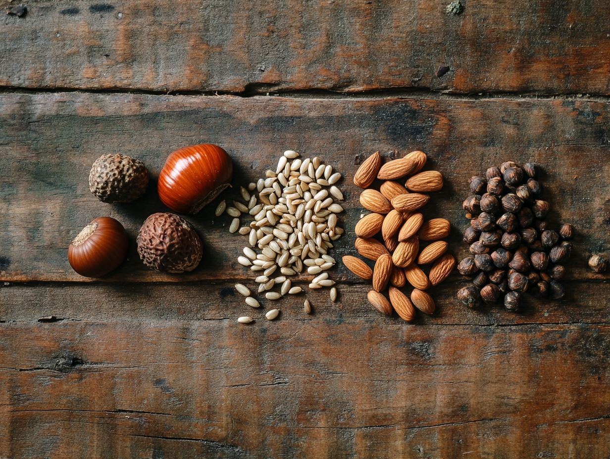 A colorful assortment of wild nuts and seeds highlighting their nutritional benefits.