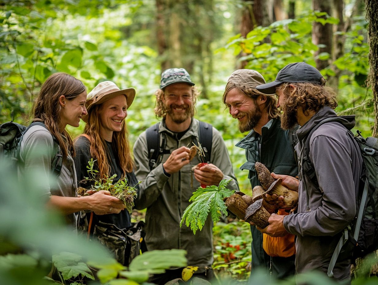 Experts demonstrating various foraging techniques.