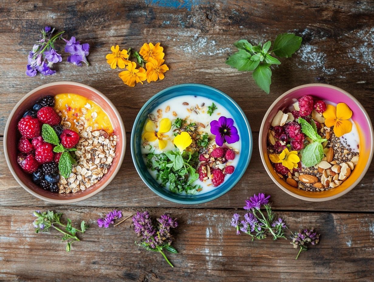 A colorful display of wild edible breakfast bowls