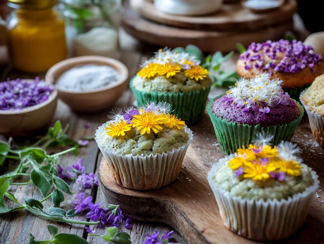 Colorful display of wild edibles for baking