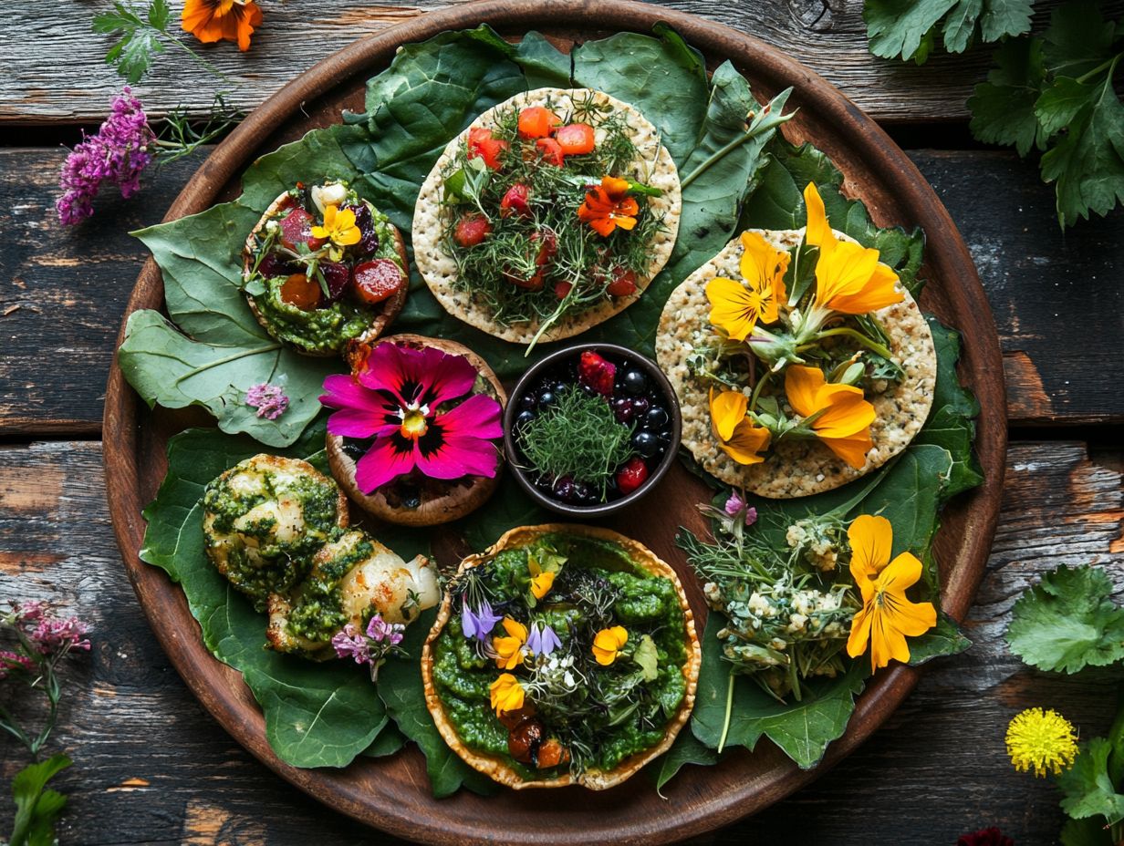 A beautifully arranged platter of wild edible appetizers