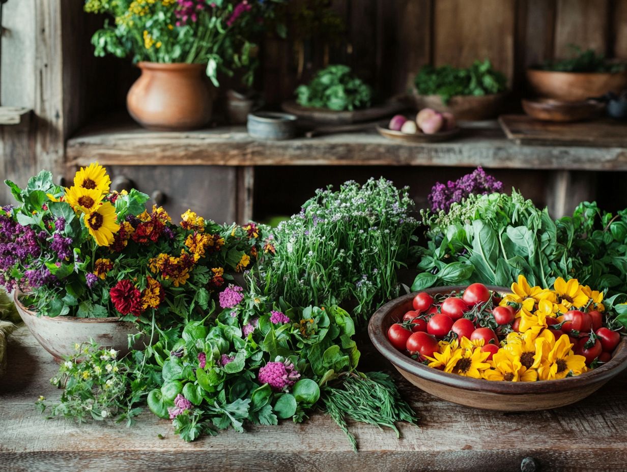 A variety of wild edibles showcasing their vibrant colors and textures.