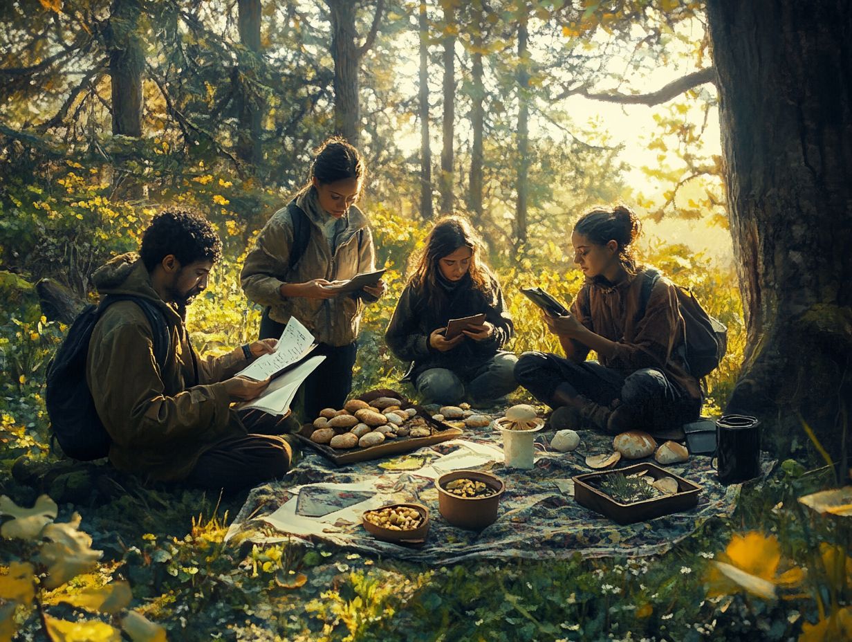 A vibrant community gathering for foraging activities.