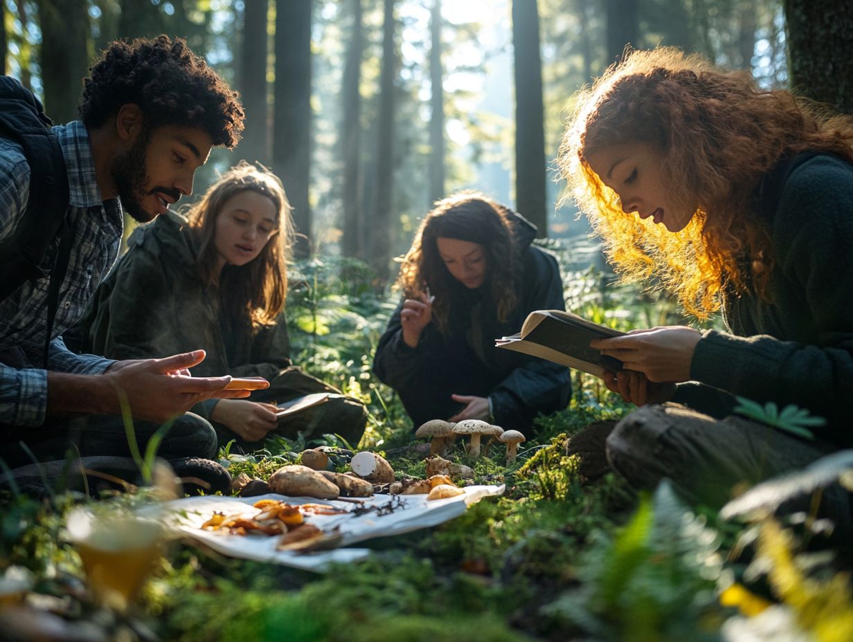 A group of foragers sharing knowledge about wild foods.