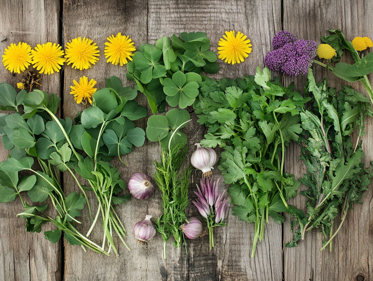 Illustration of common edible plants in North America