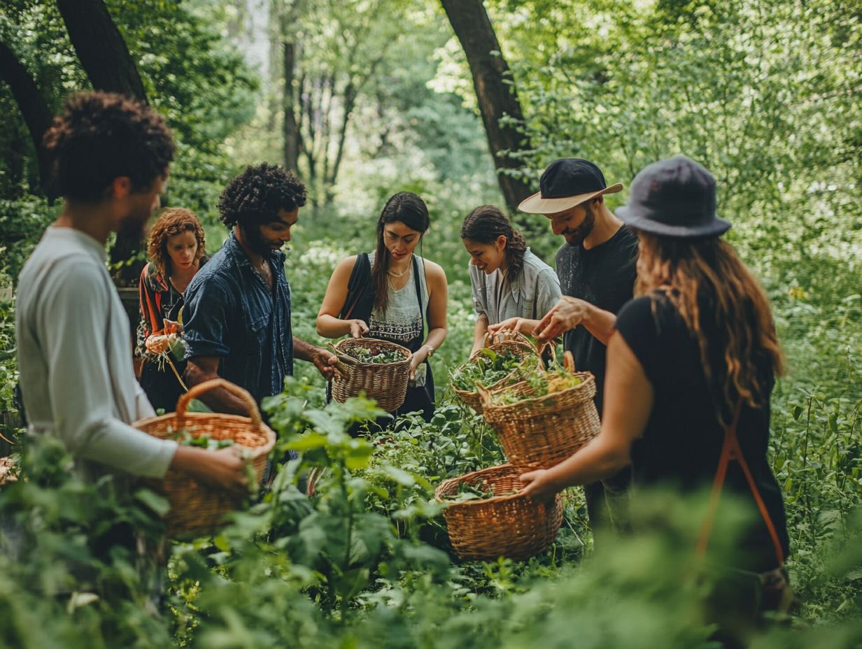 Gathering of community members participating in foraging events