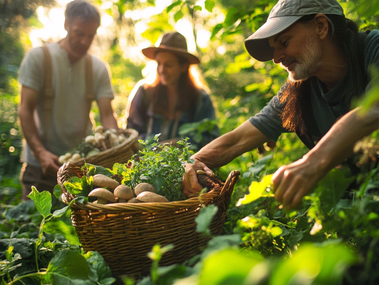 A variety of edible plants and wild game available for foraging