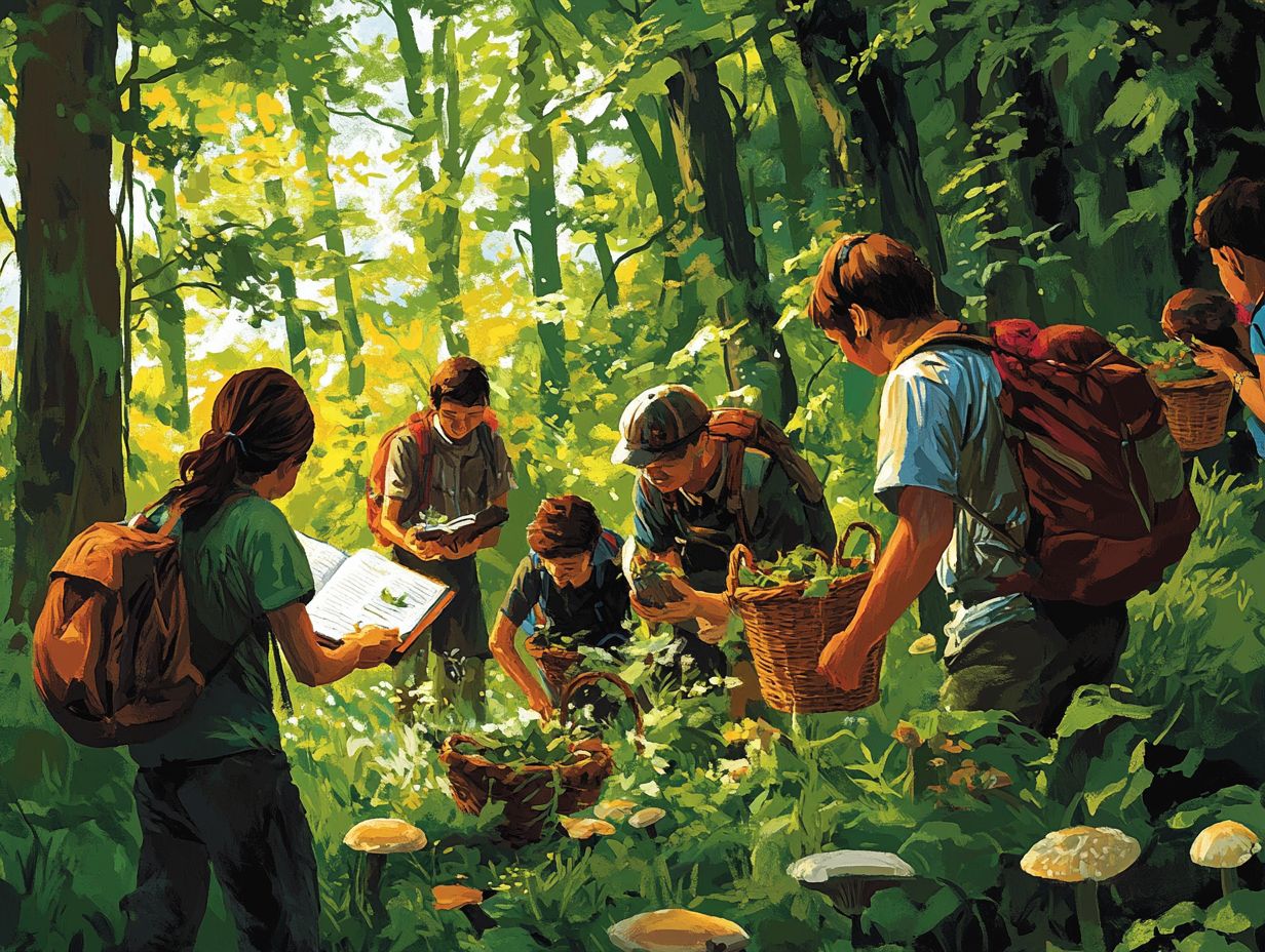 A person foraging for mushrooms in a forest