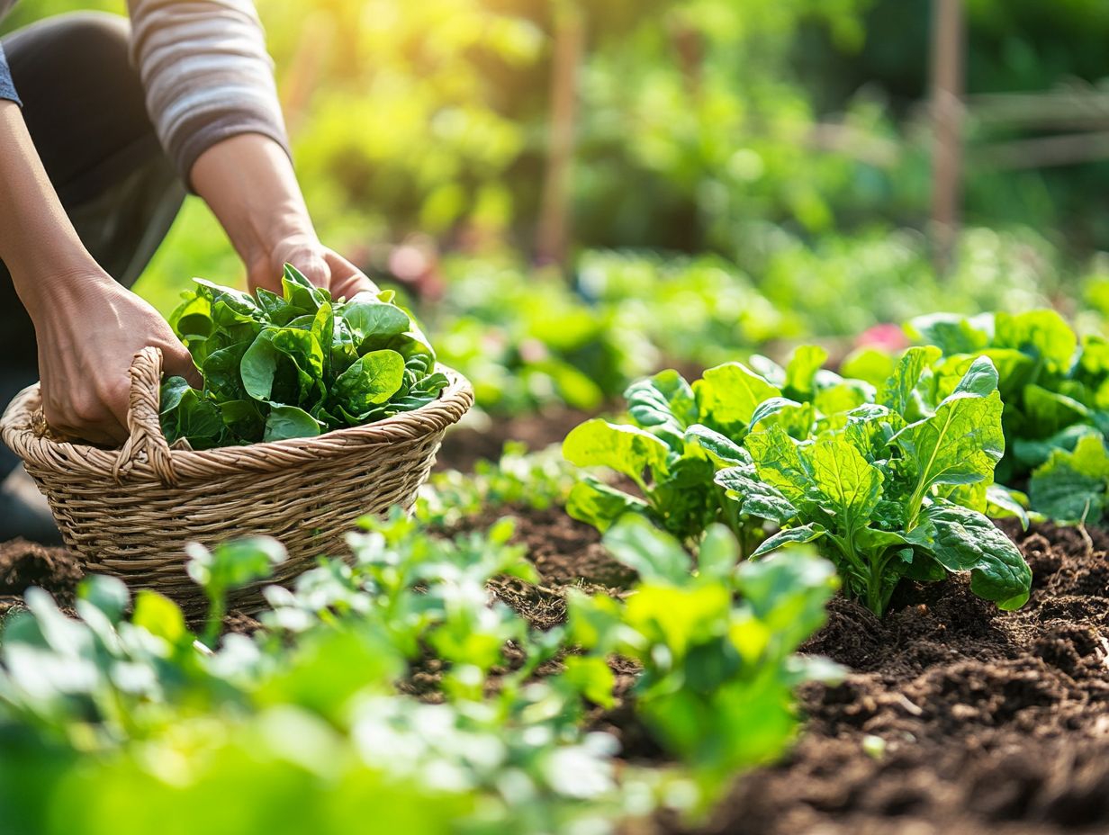 An assortment of edible plants and foraging tools