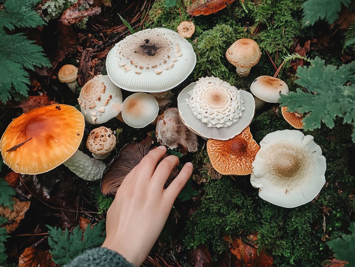 An example of edible mushrooms with identifying features.