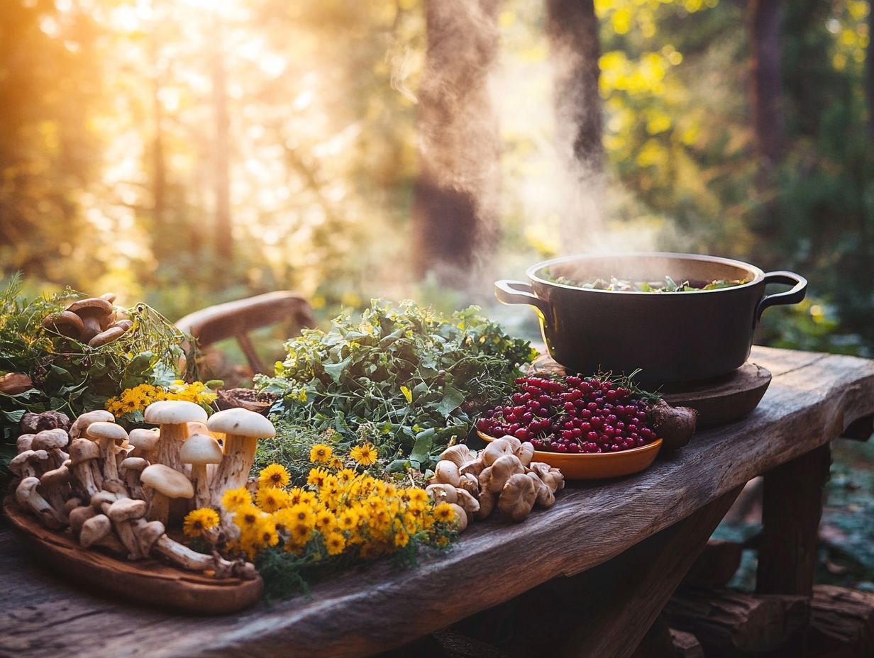 A selection of foraged edible plants.