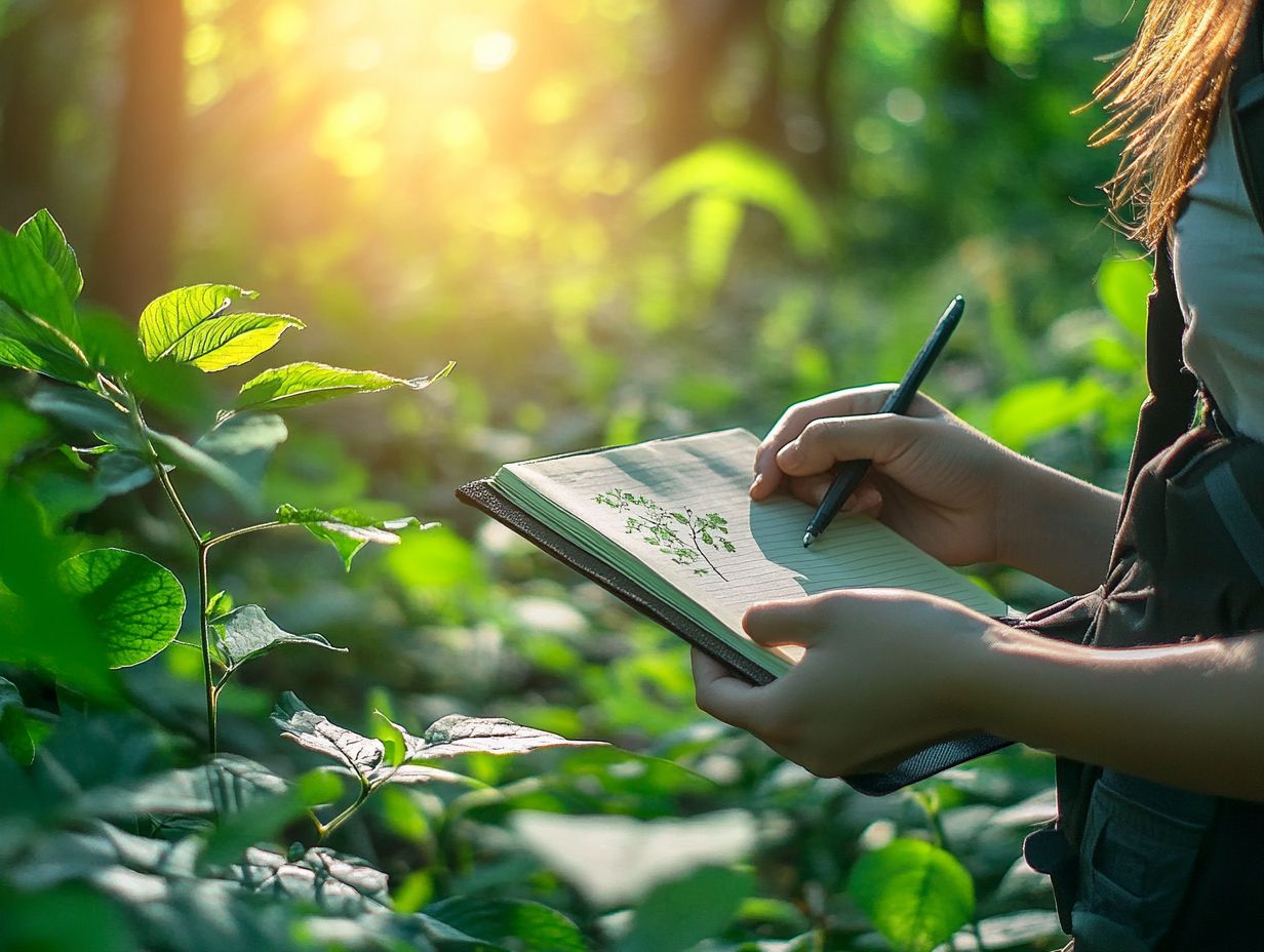 A vibrant foraging adventure showcasing various plants and mushrooms