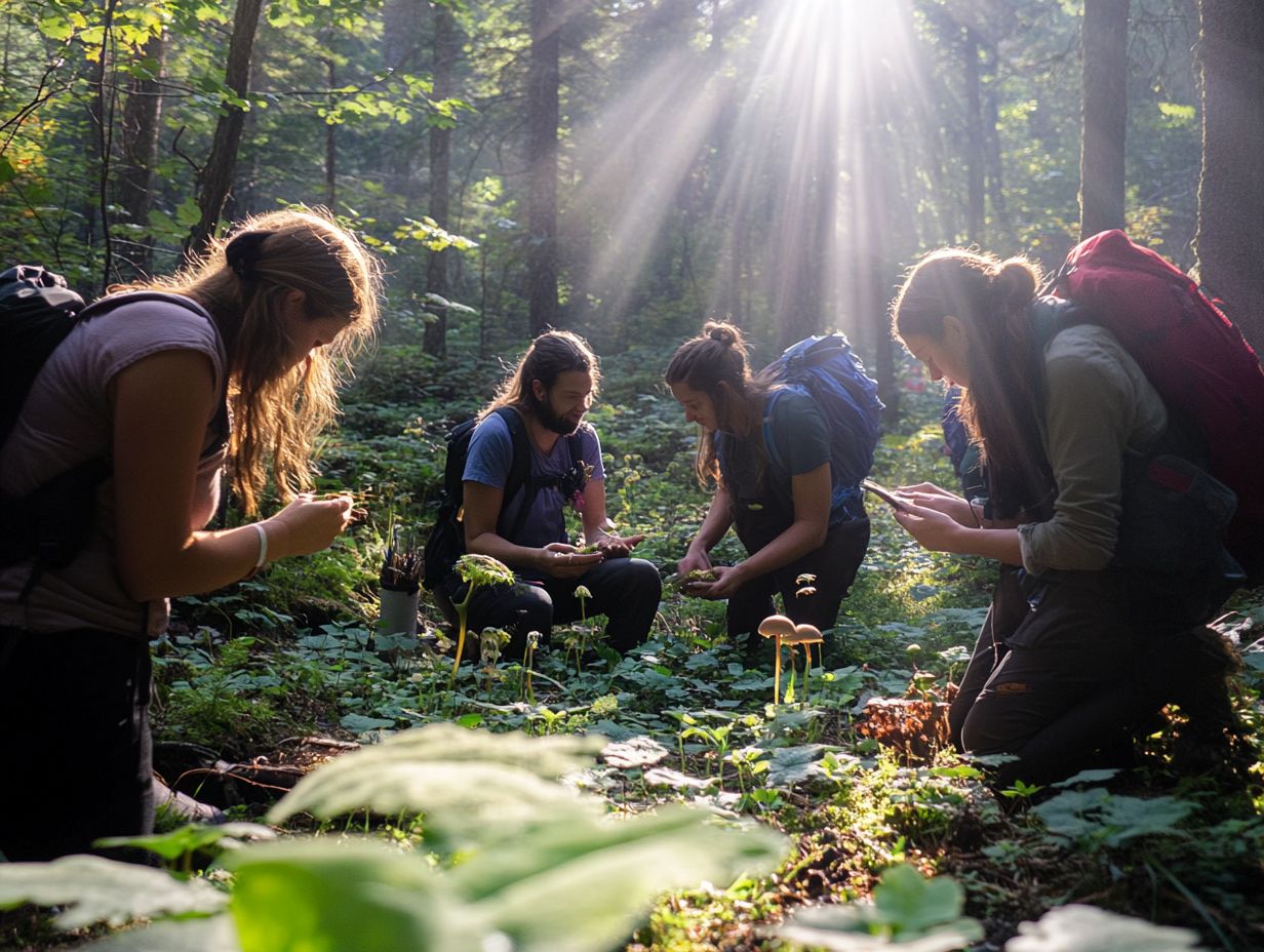 A person and a group learning about foraging in nature.