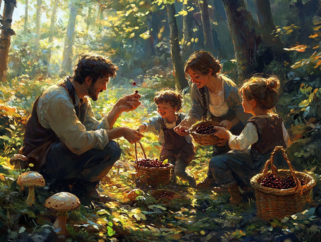 A family enjoying foraging in a sunny park