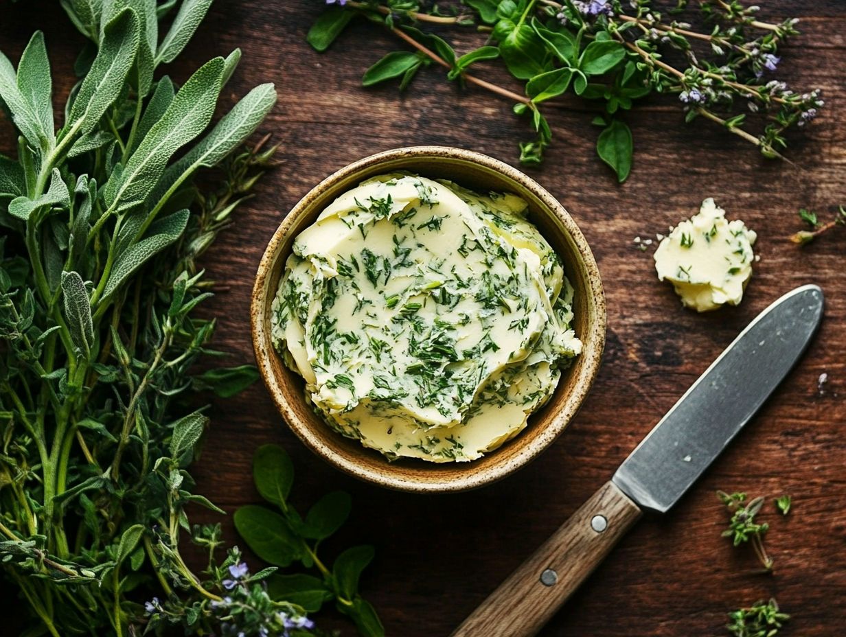 Ingredients for making wild herb butter with fresh herbs and garlic