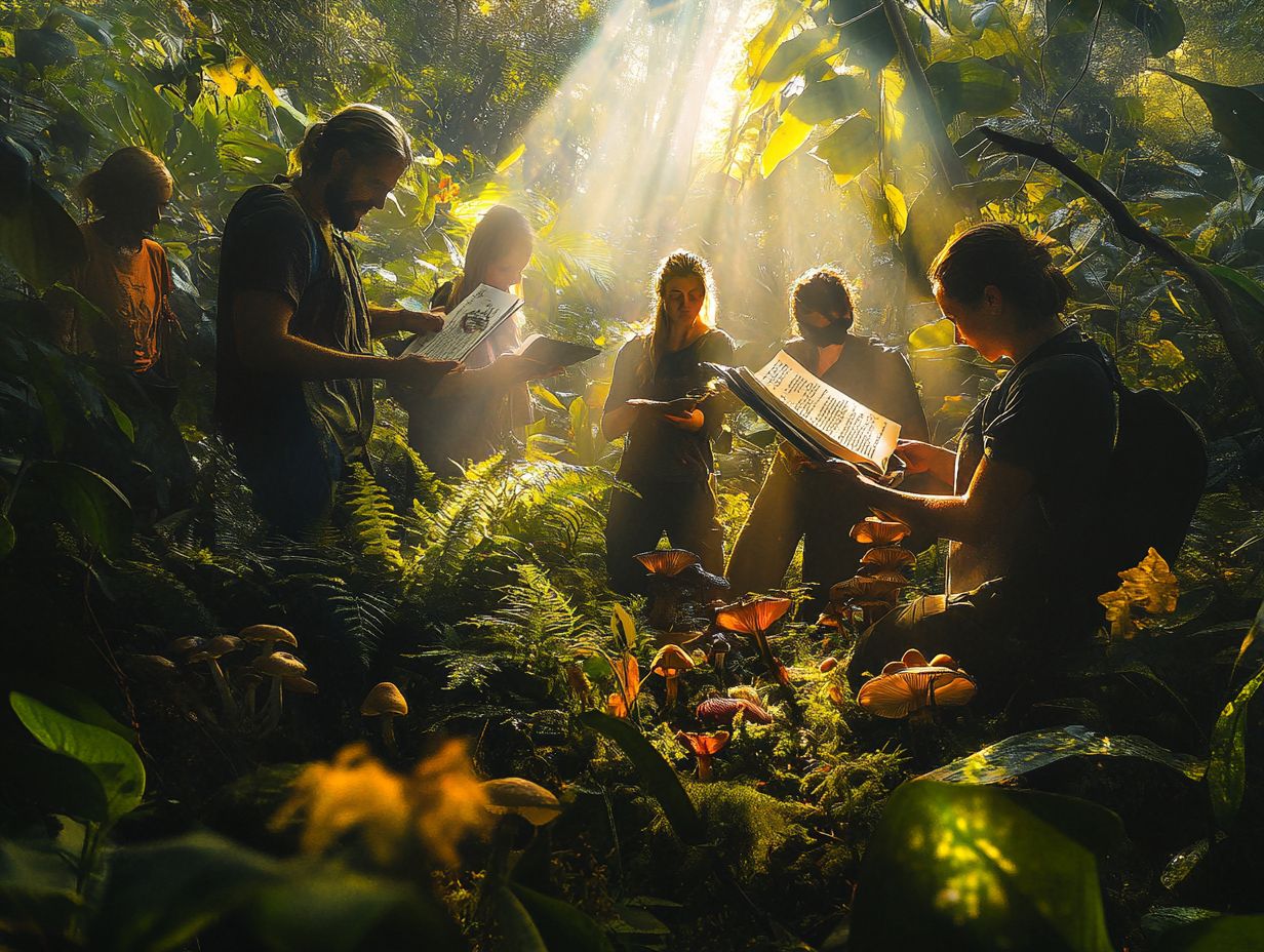 An instructor demonstrating foraging techniques in a forest