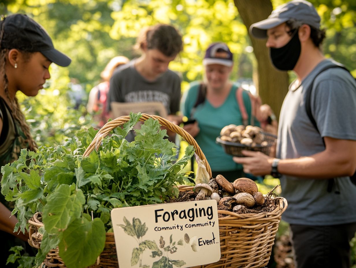 A vibrant foraging community event with participants exploring wild foods