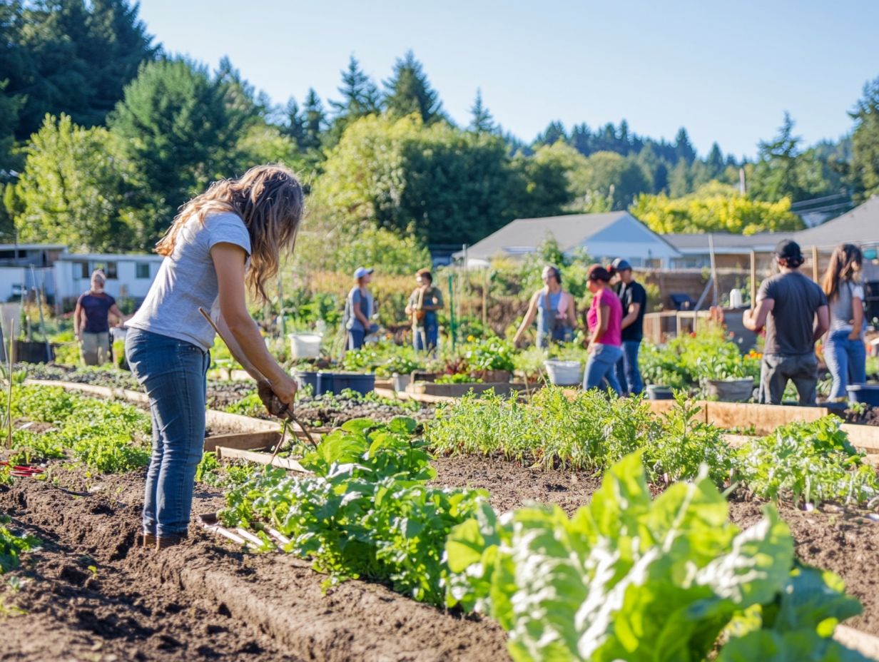 Community members discussing issues in a garden setting