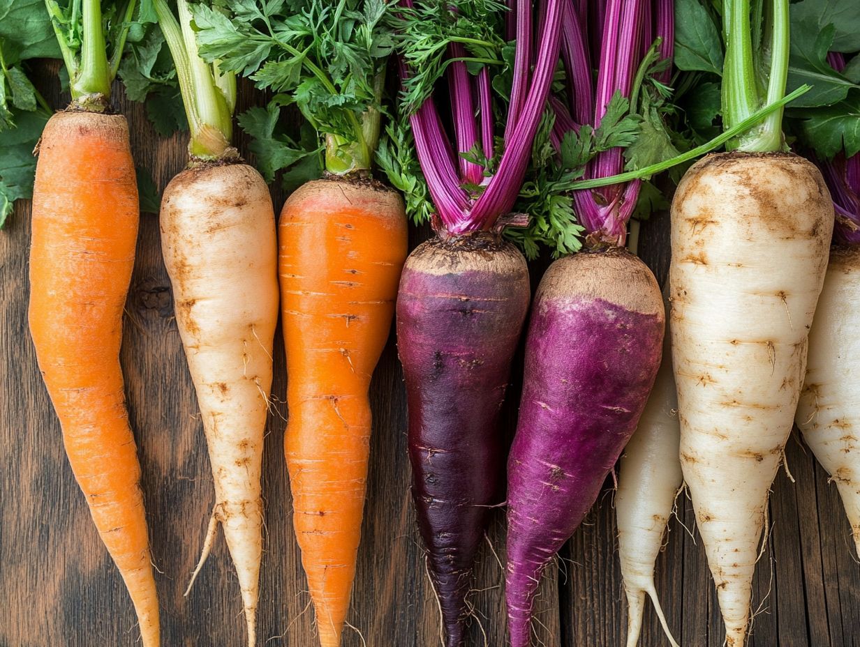 A collection of edible roots and their identifying features.