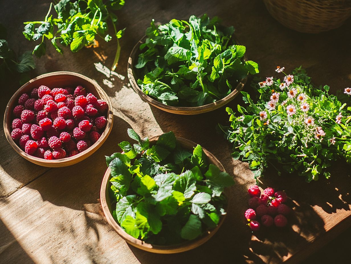 Various wild plants available for summer foraging