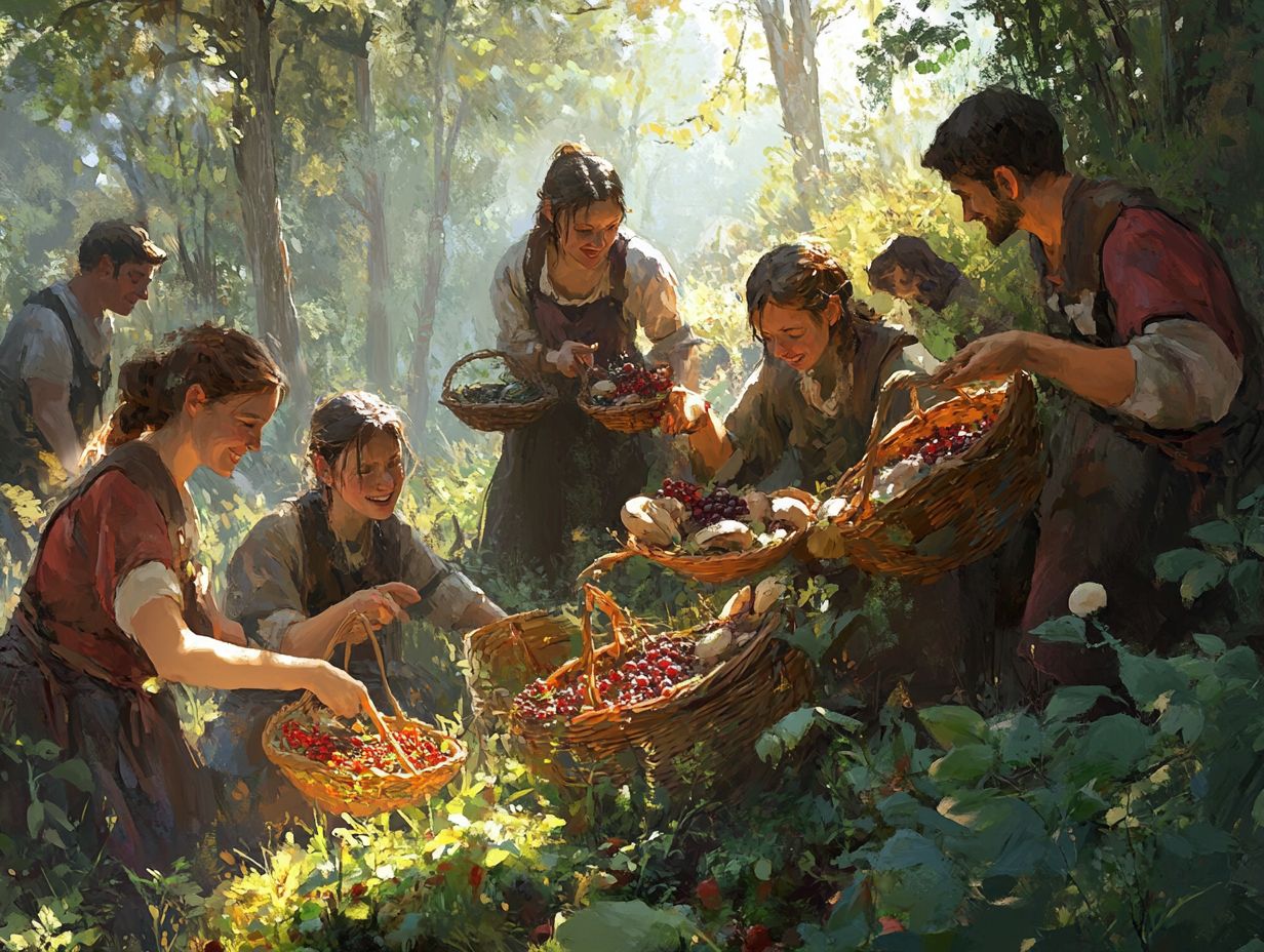 A group of people participating in a community foraging event in a sunny outdoor setting.