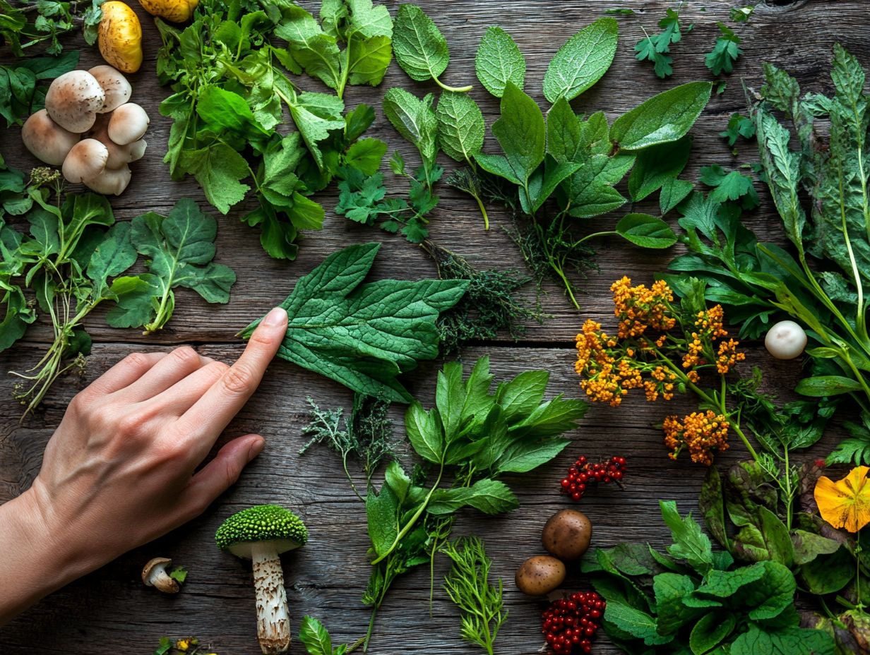 A variety of common edible plants and fungi