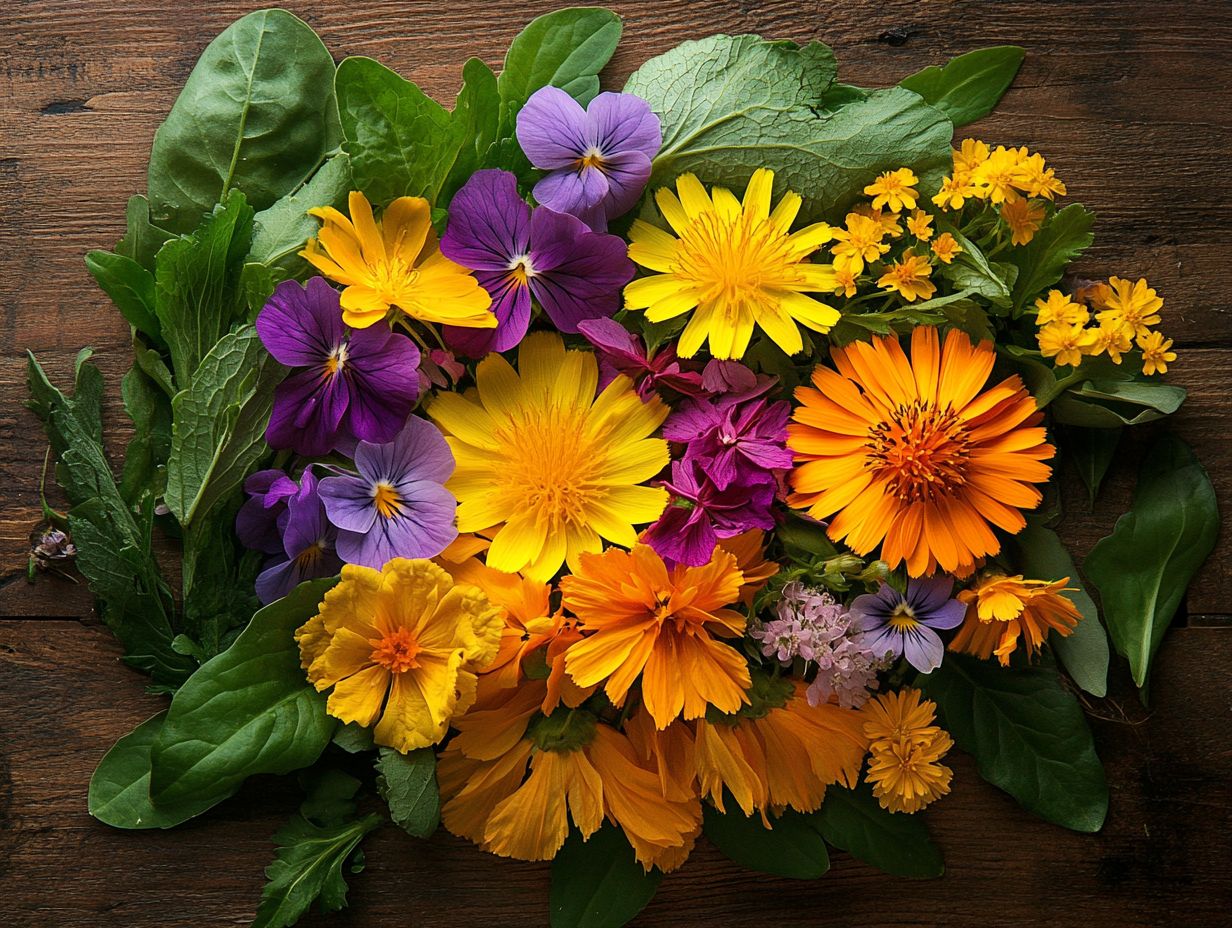 A variety of edible flowers for foraging.