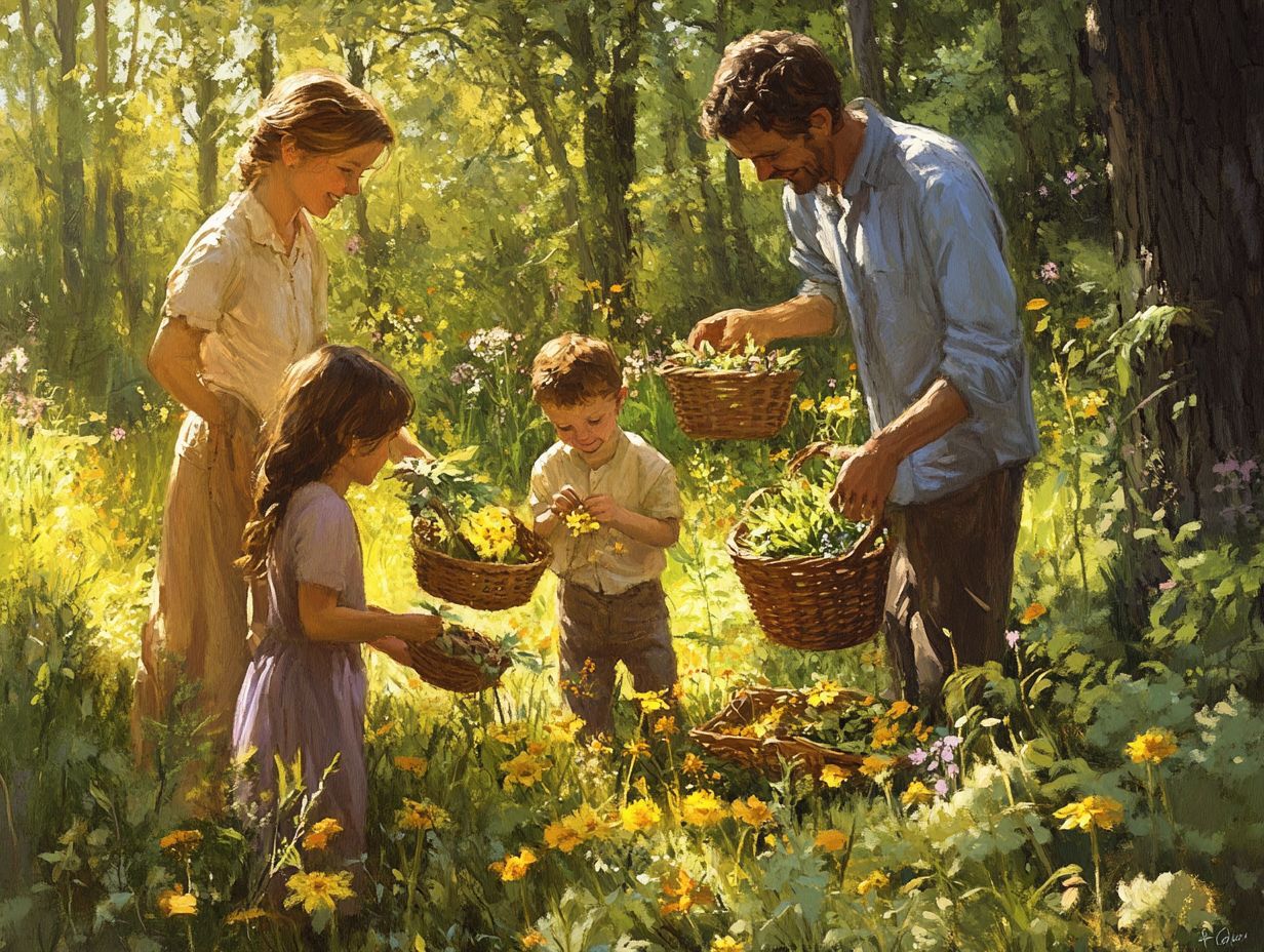 A family enjoying foraging in nature