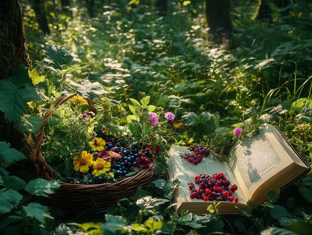 A variety of wild edibles gathered from local foraging.