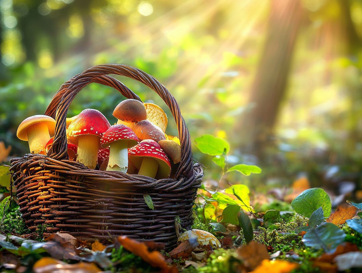 A scenic view of mushroom foraging in nature.