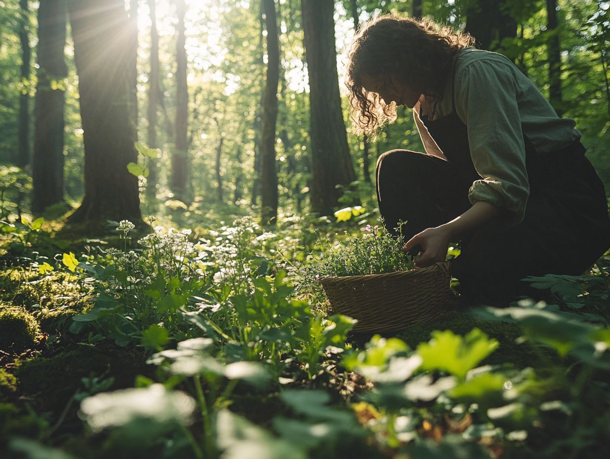 Image showing various wild edible plants in a natural setting.