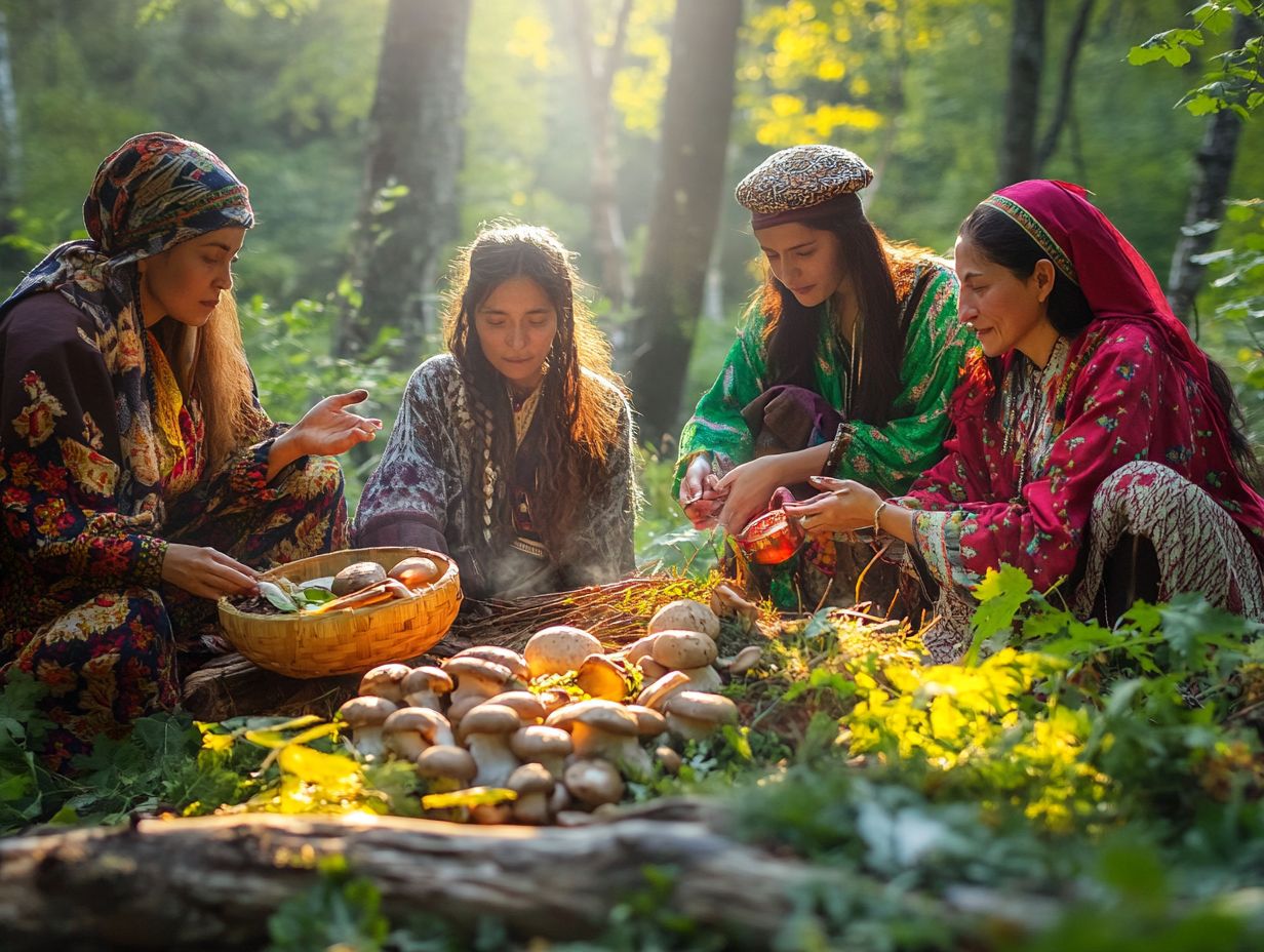 Illustration showing the influence of culture on foraging techniques.