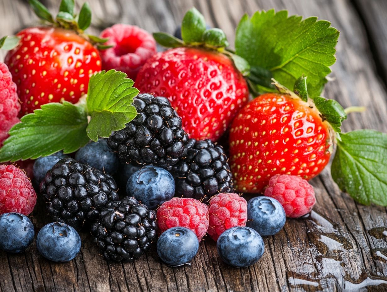 A colorful assortment of various edible berries.