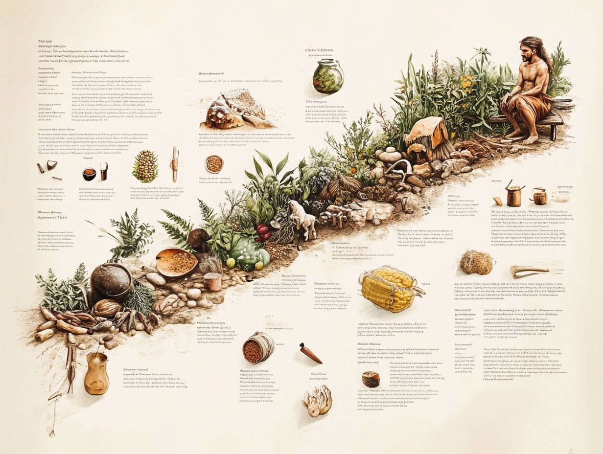 Diagram illustrating the evolution of foraging techniques in human societies