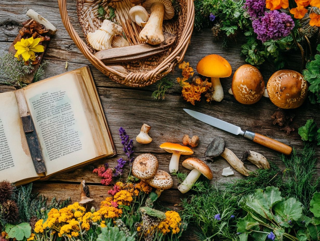 A toolkit for beginners in seasonal foraging with images of tools and plants.