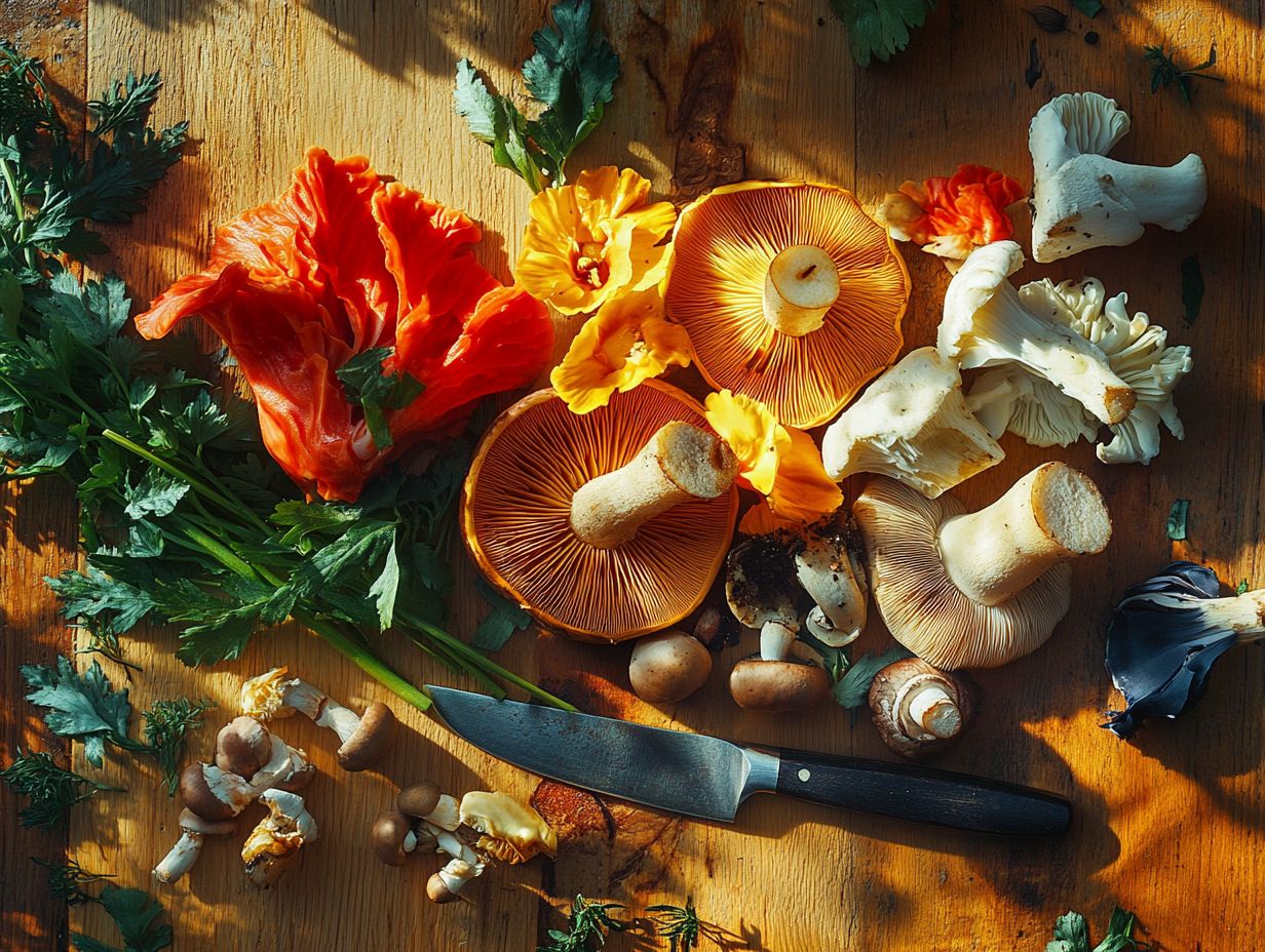 A variety of wild edible mushrooms