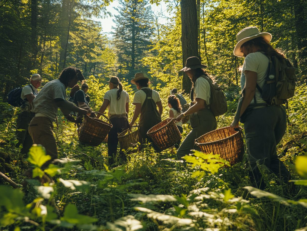 Group of foragers engaged in activities