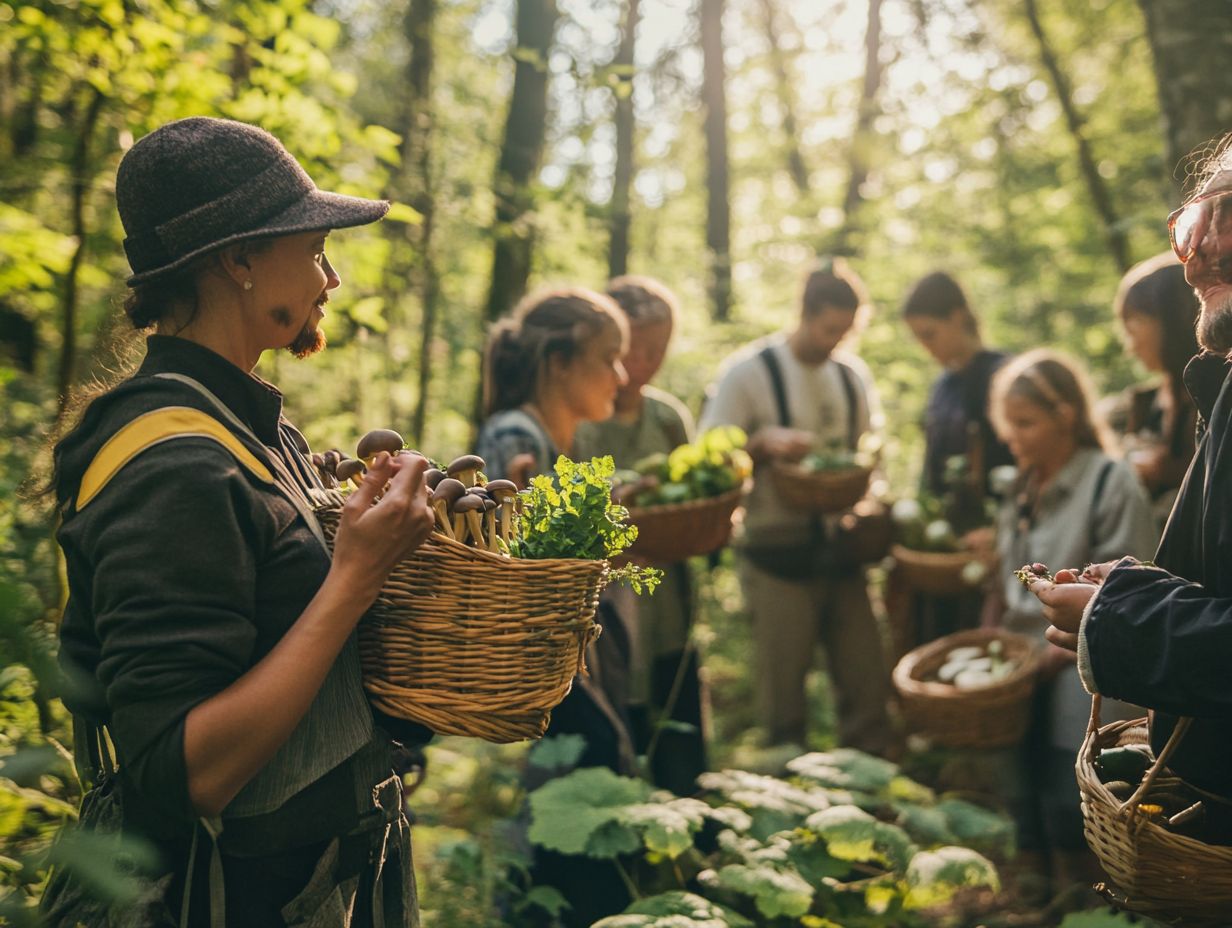 People participating in foraging activities