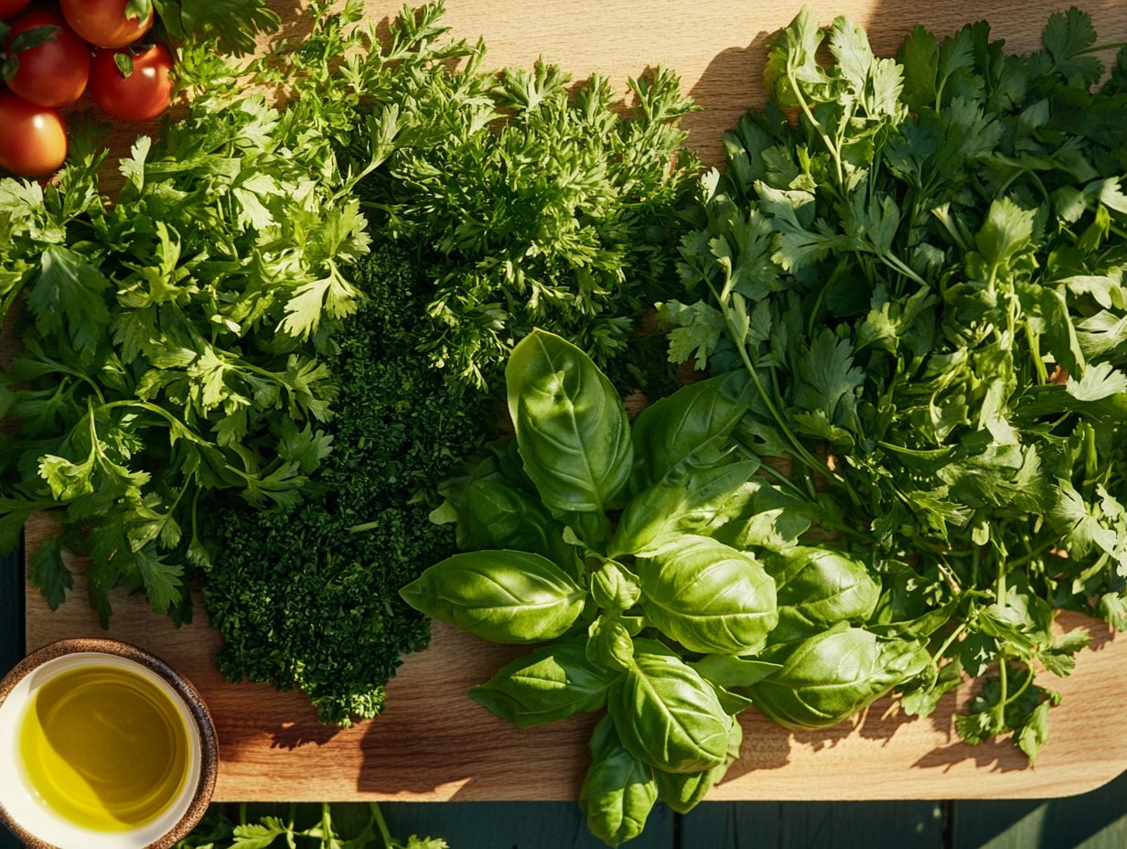 A vibrant herb garden showcasing various edible herbs