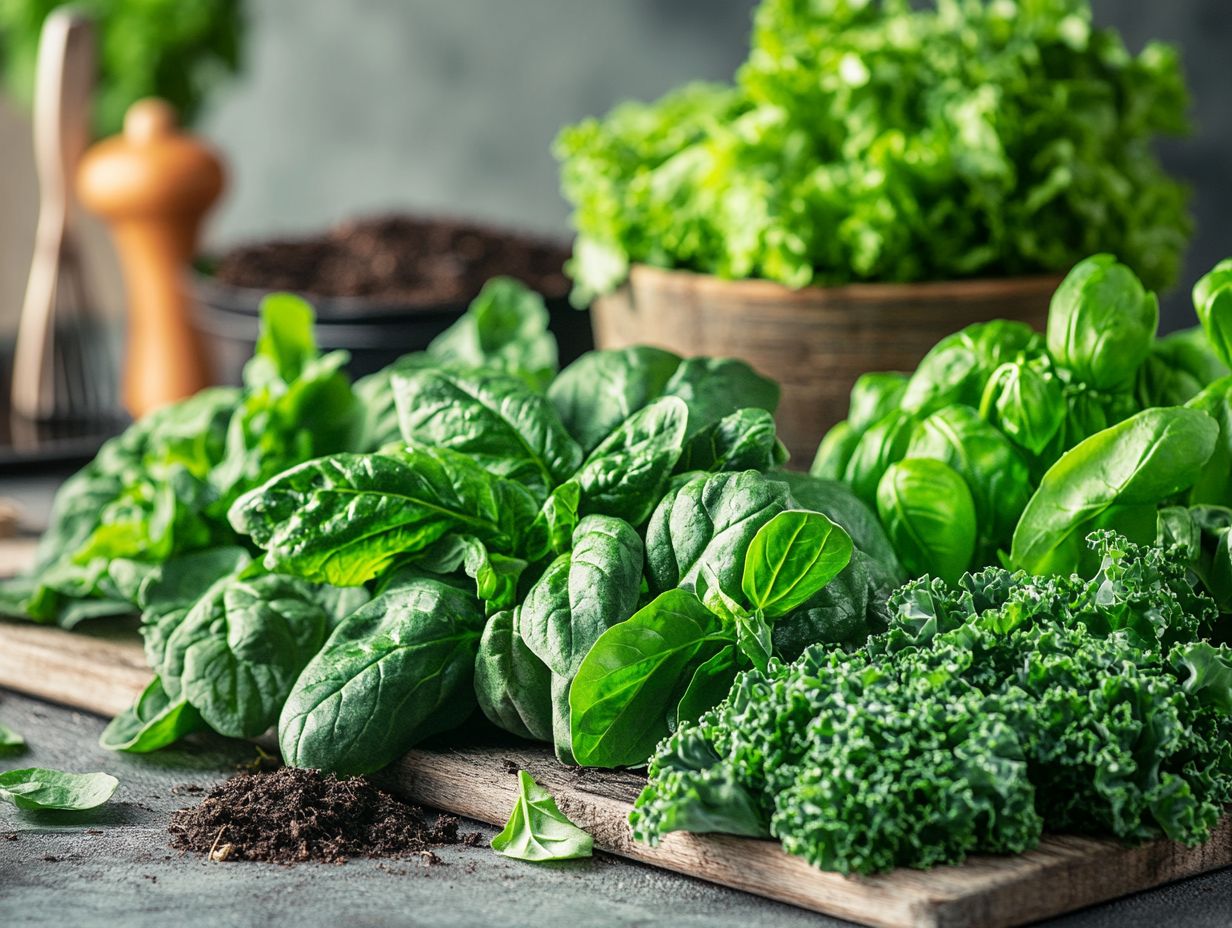 Various leafy greens suitable for foraging