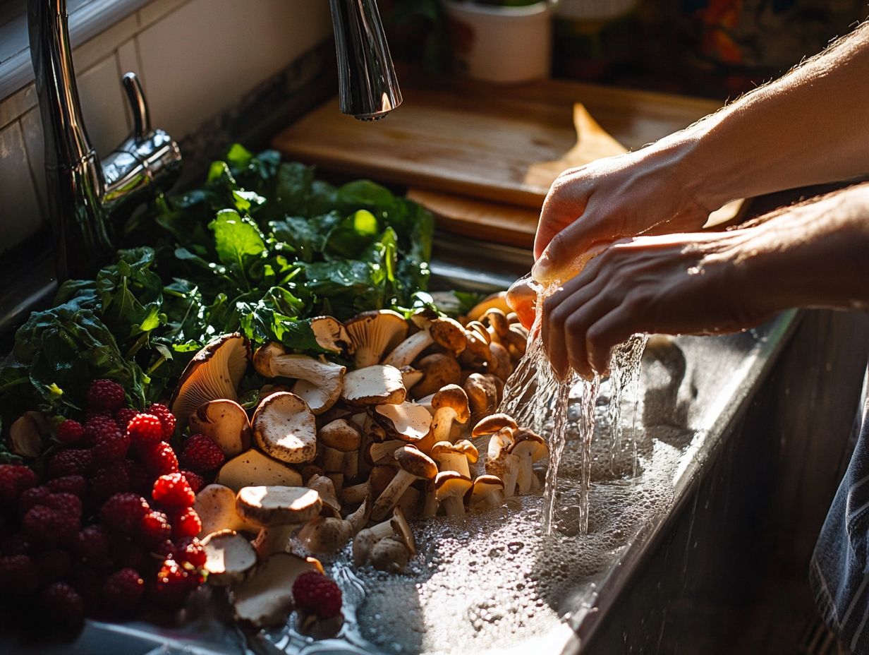 Fresh greens being cleaned in a water and vinegar soak