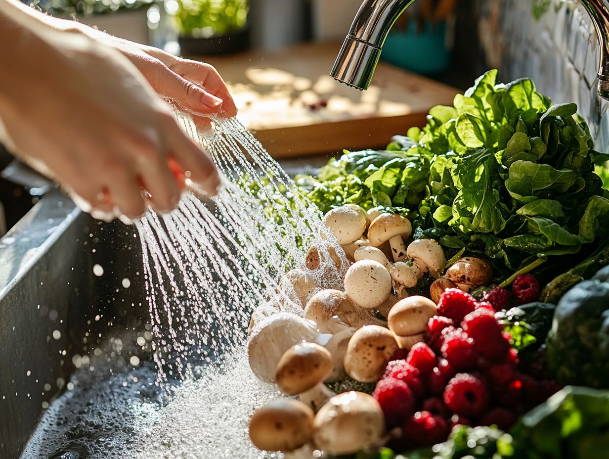 An illustration explaining the importance of cleaning foraged food.