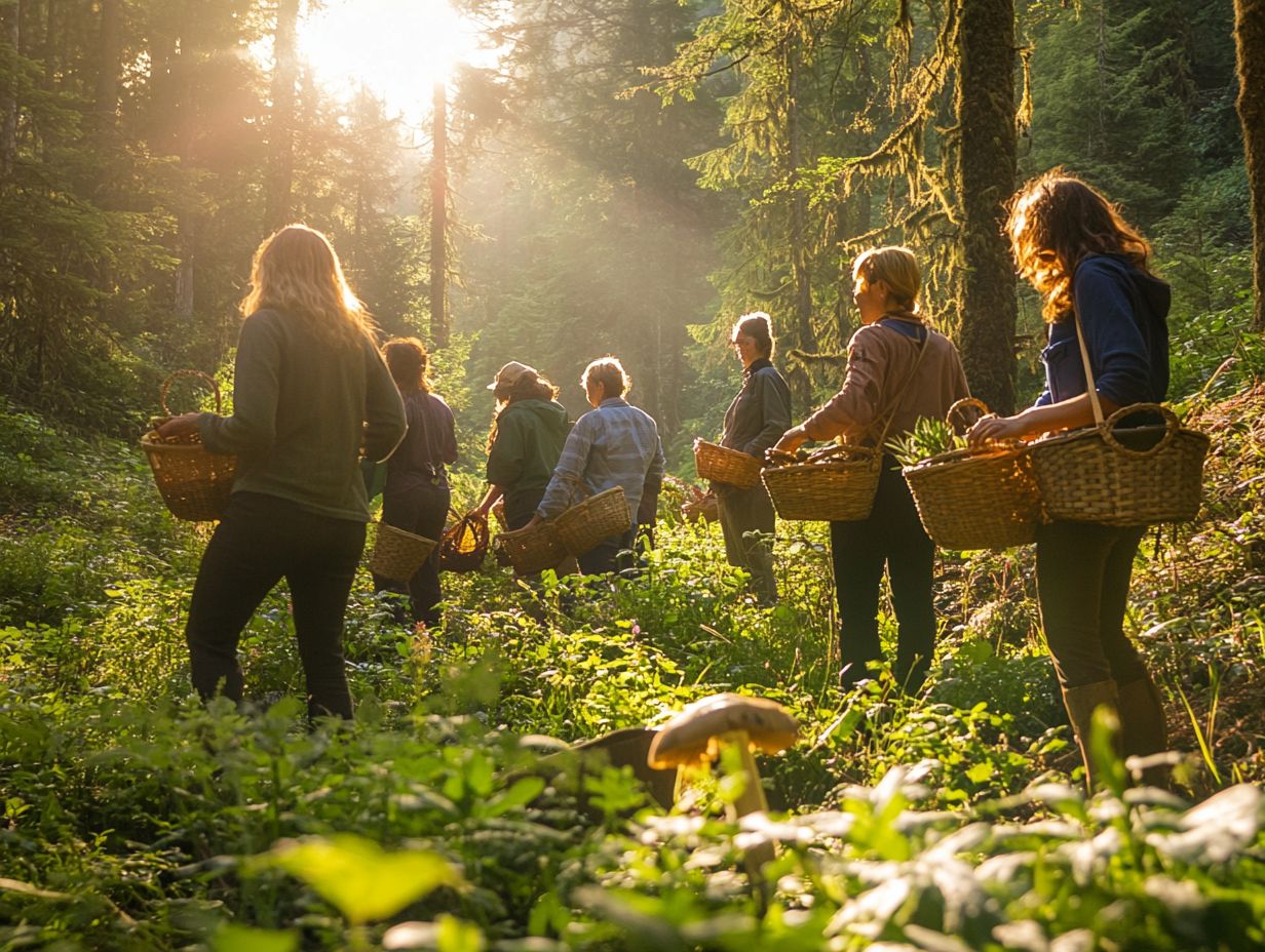 A person foraging for mushrooms in the wild