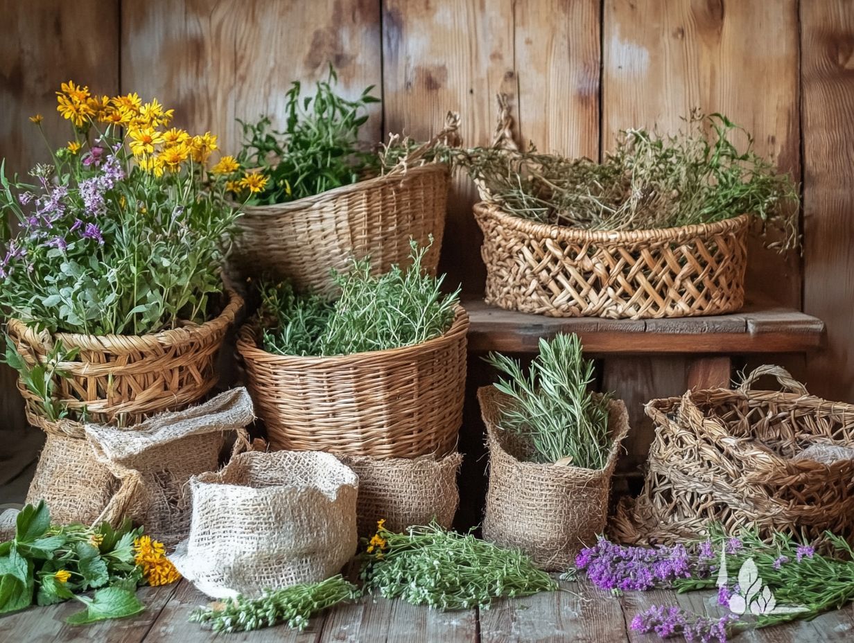 Illustration of natural materials used in foraging baskets