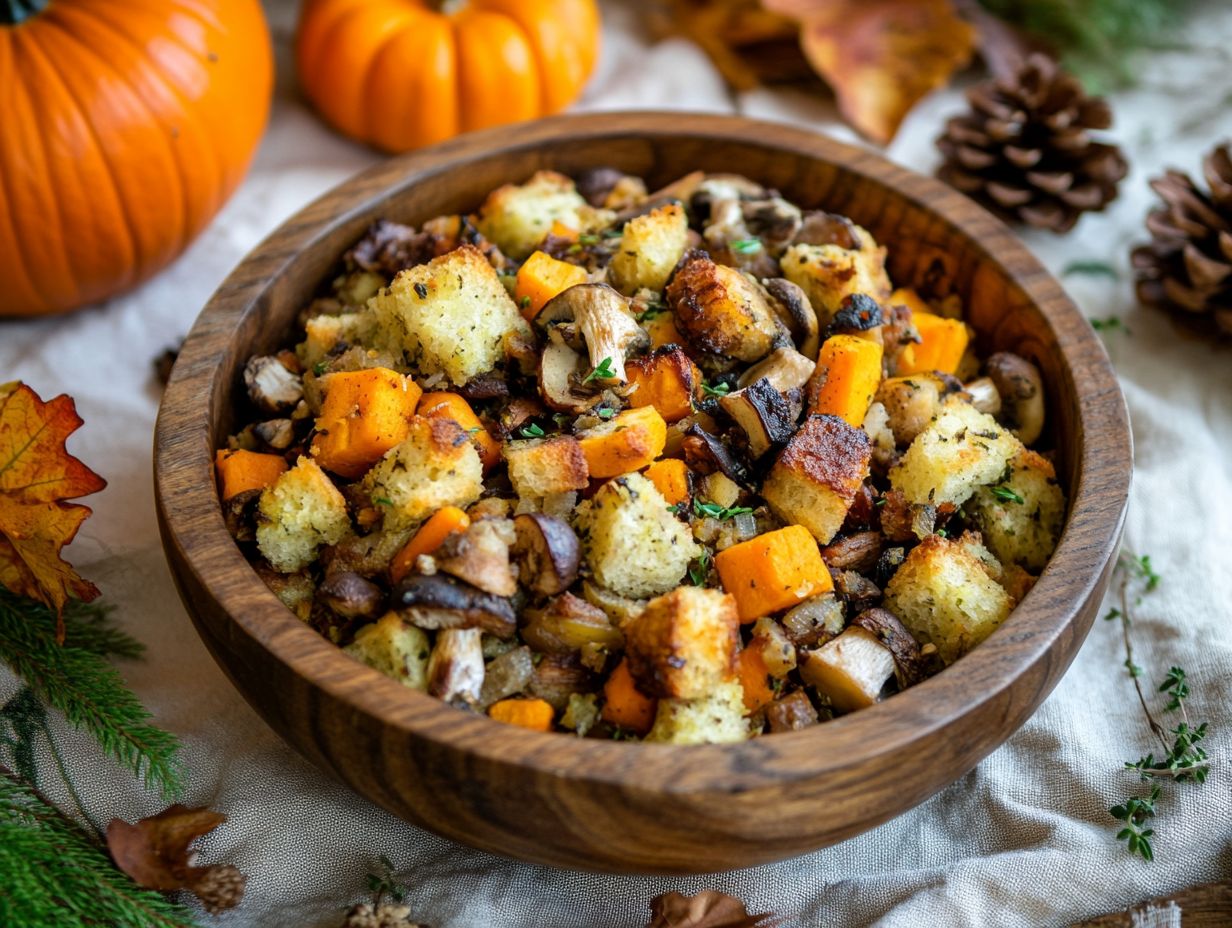 A colorful Thanksgiving stuffing made with wild edibles like mushrooms, herbs, and quinoa.