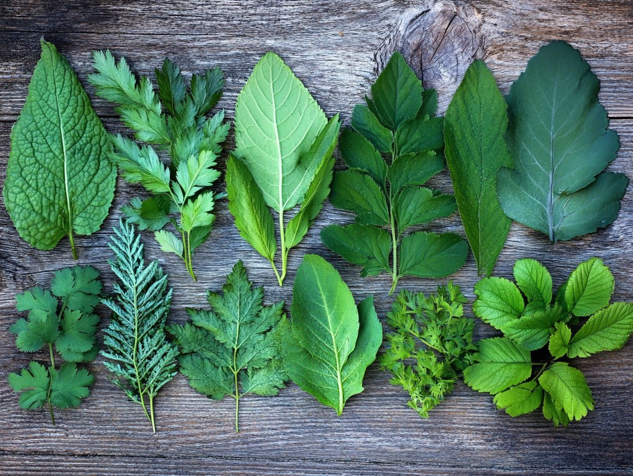 A variety of wild edibles showing their shapes and colors