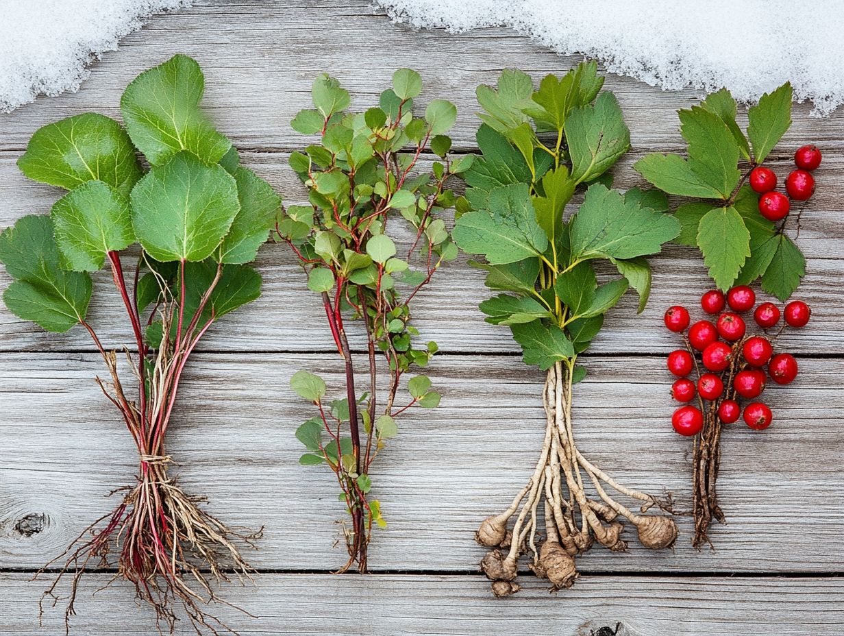 Illustration of winter foraging plants with key takeaways listed.